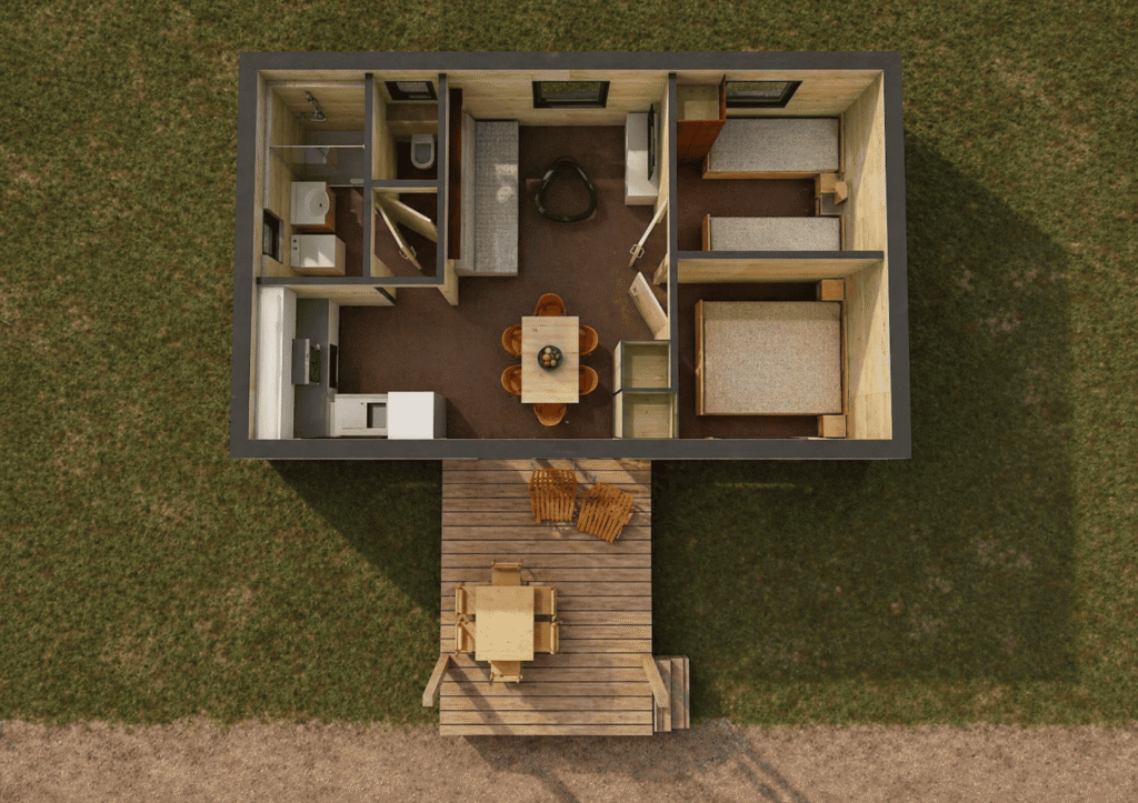Chalet Cynthia 35m2 vue dessus 3D