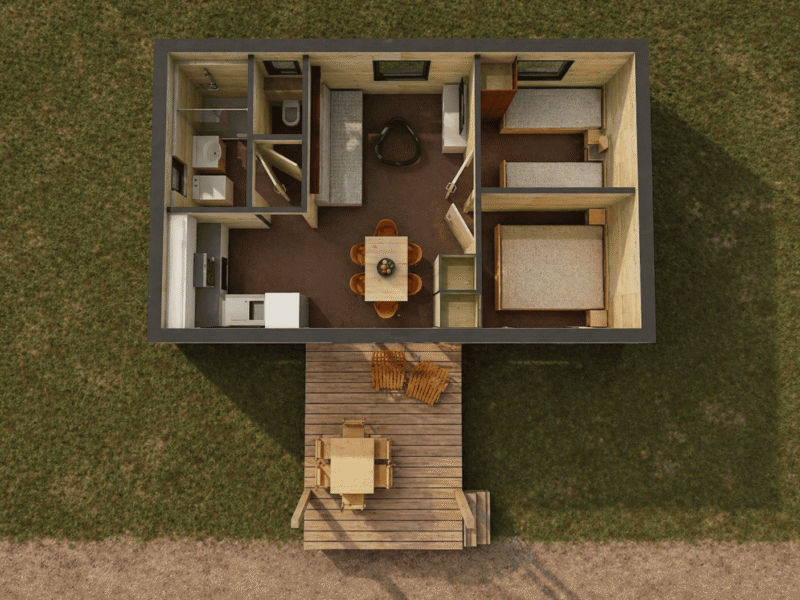 Chalet Cynthia 35m2 vue dessus 3D