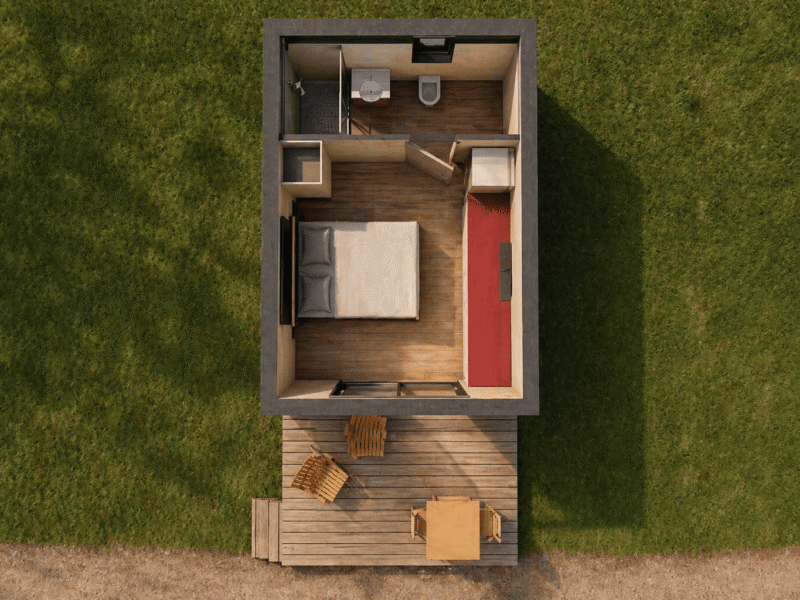 Chalet Gaia 16m2 vue dessus 3D