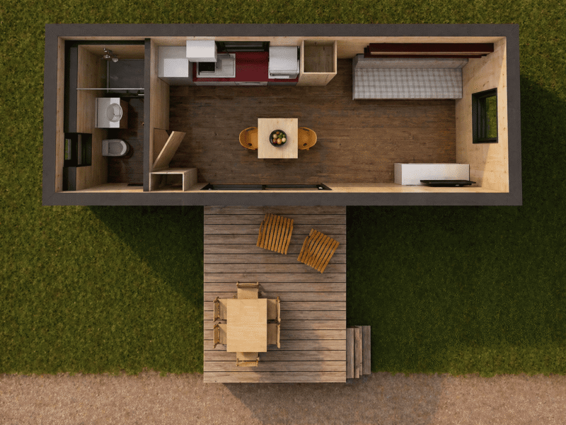 Chalet Ophélia 20m2 vue dessus 3D
