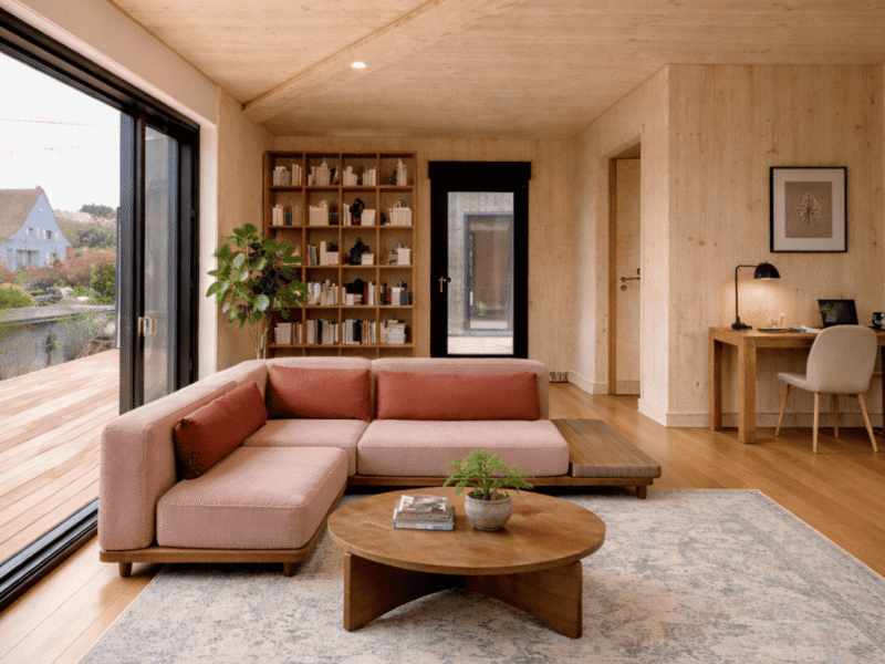 Séjour lumineux chalet Sybilla 40m2