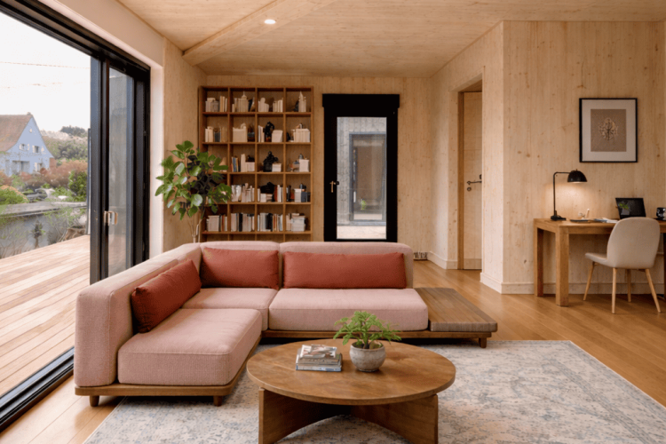 Séjour lumineux chalet Sybilla 40m2